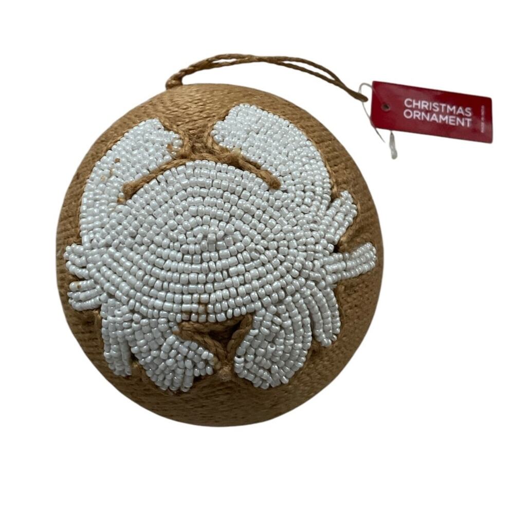 Crab Ornament Decor Holiday Jute Embellished NWT